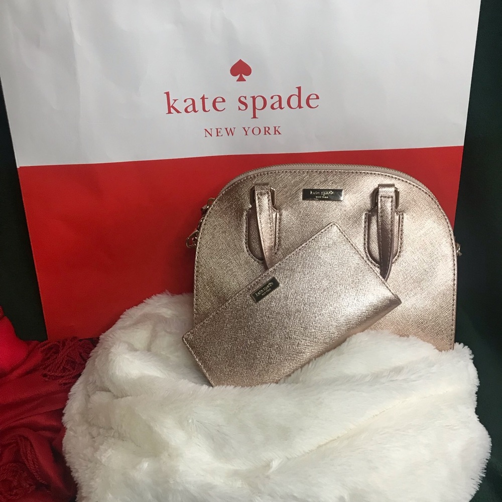 NWT Kate Spade Mini Reilly Laurel Way Rose Gold Satchel + Wallet Set - Picture 2 of 9